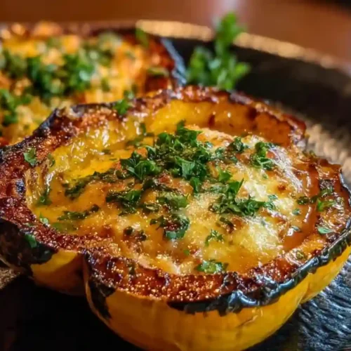 Honey Glazed Acorn Squash With Cheddar And Apple Cider Reduction